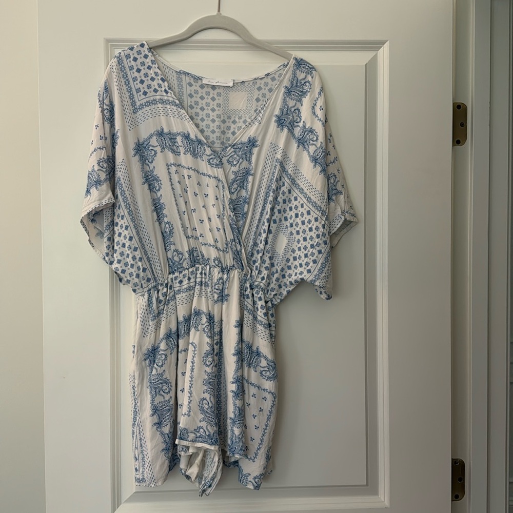 Ces Femme Blue and White Paisley Print Romper